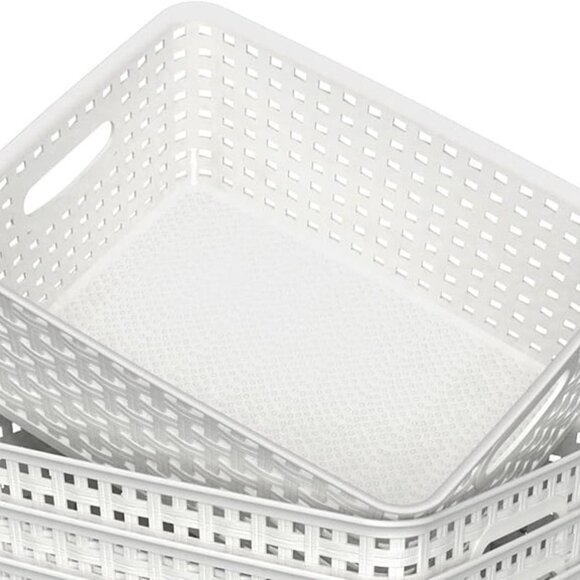 Plastic Storage Baskets, 6 Pack White Weave Bins Organizer, 10.1"x7.55"x4.1" - Picture 5 of 8